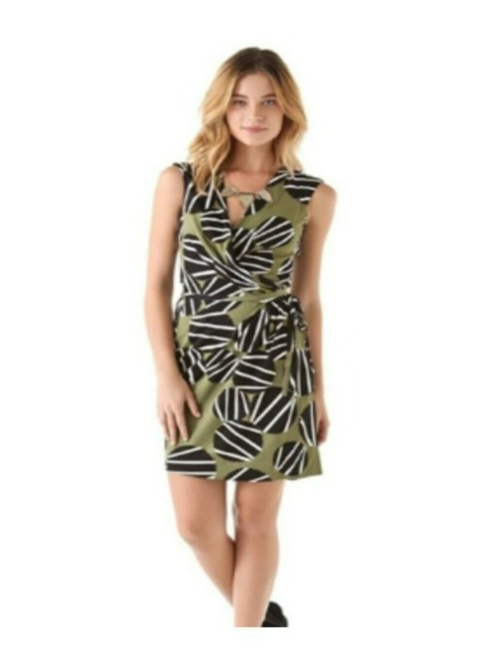 Diane Von Furstenberg Callista Wrap Dress Size 6 Dot Weave Large Green Khaki Pri